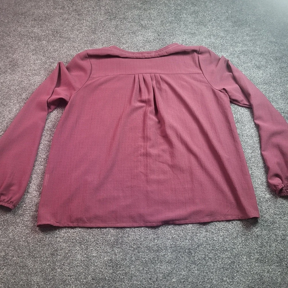 Jolt Womens Maroon Lace Trim Pintuck Long Sleeve Blouse Size Medium Burgundy Boh - Picture 6 of 6